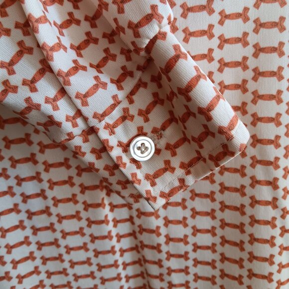 Vintage Womens Top Medium 1970's Stretch Polyester Bone Print Hippy Mom COllared - Picture 5 of 7